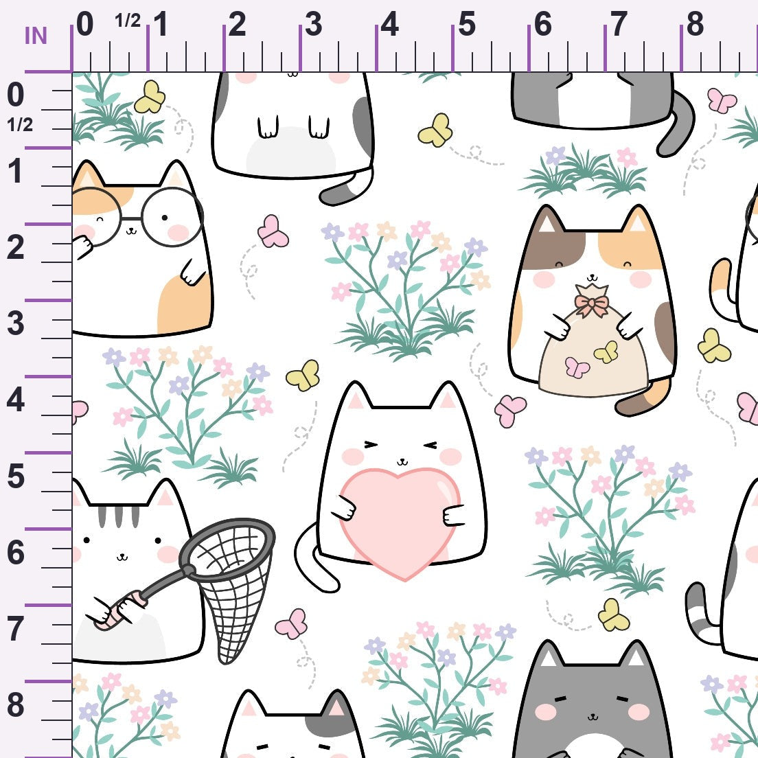 Kawaii Kitty Garden Pattern 14 Minky Fabric