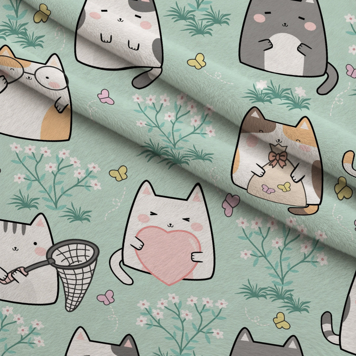 Kawaii Kitty Garden Pattern 8 Minky Fabric