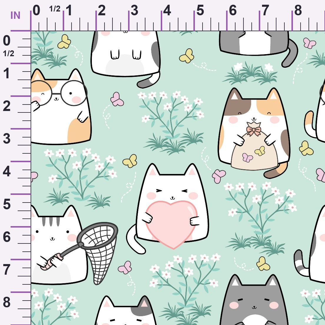 Kawaii Kitty Garden Pattern 8 Minky Fabric