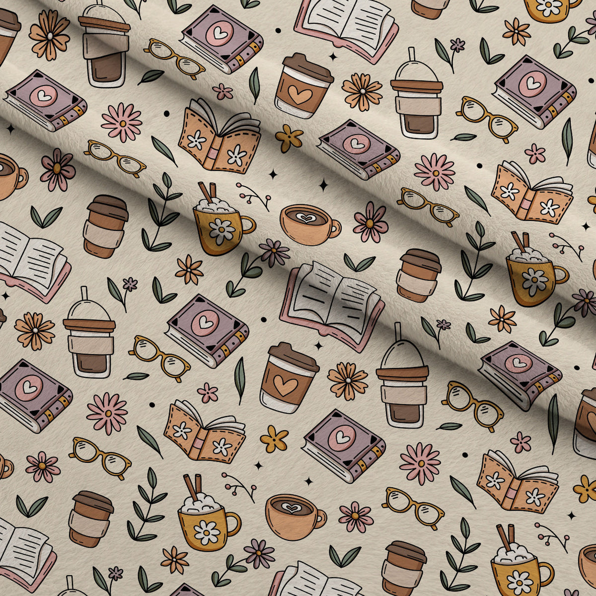 Latte Library Pattern 1 Minky Fabric