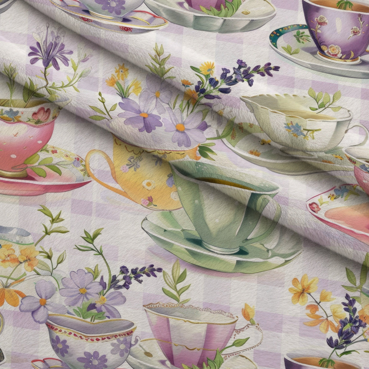 Lavender Teacups Pattern 1 Minky Fabric