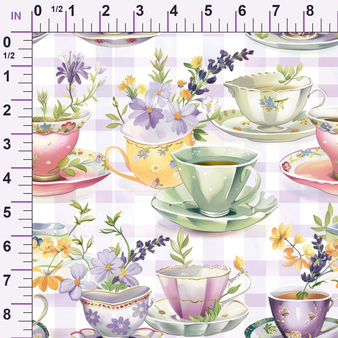 Lavender Teacups Pattern 1 Minky Fabric