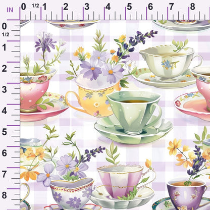 Lavender Teacups Pattern 1 Minky Fabric
