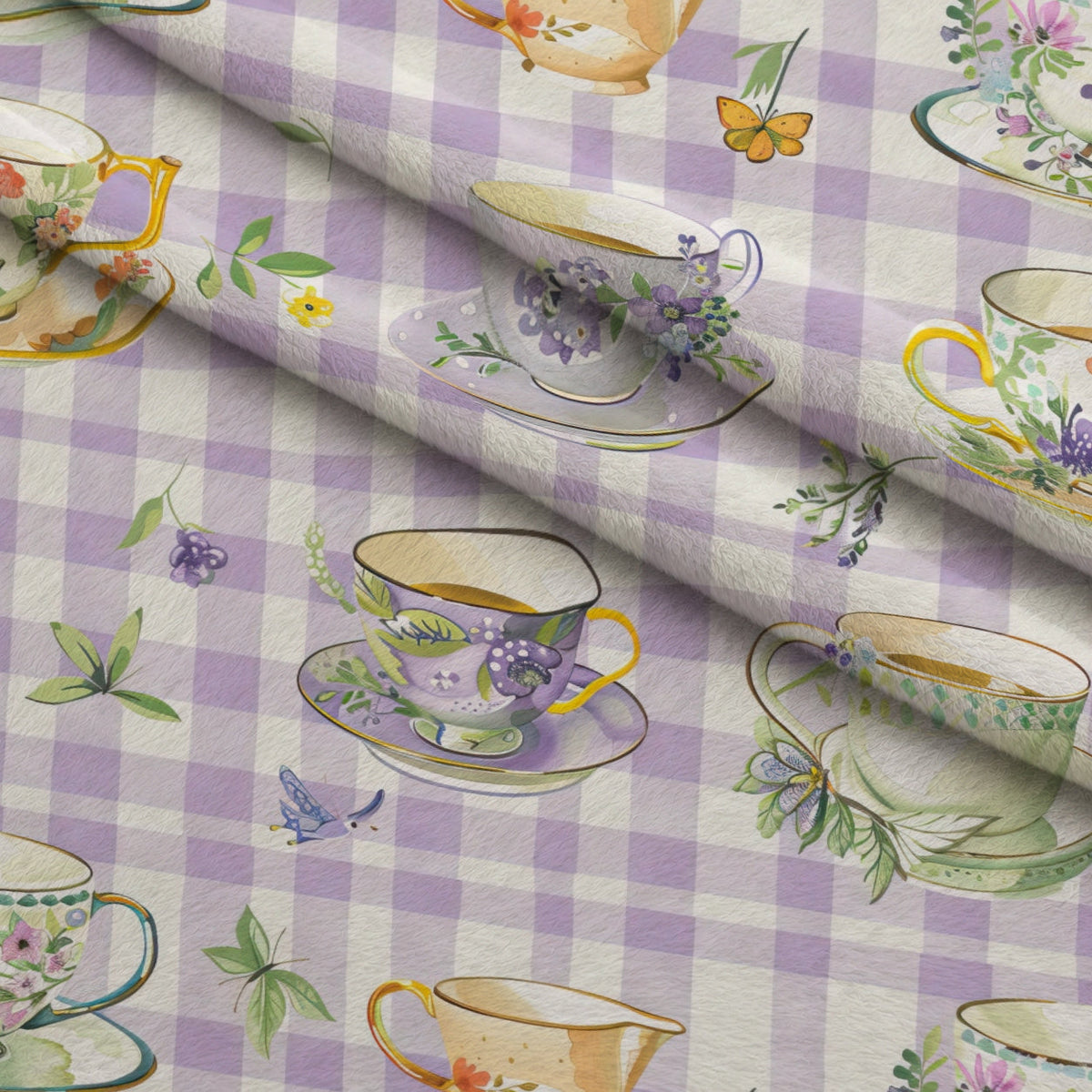 Lavender Teacups Pattern 2 Minky Fabric