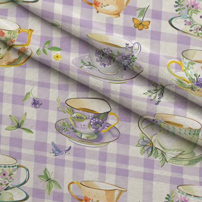 Lavender Teacups Pattern 2 Minky Fabric