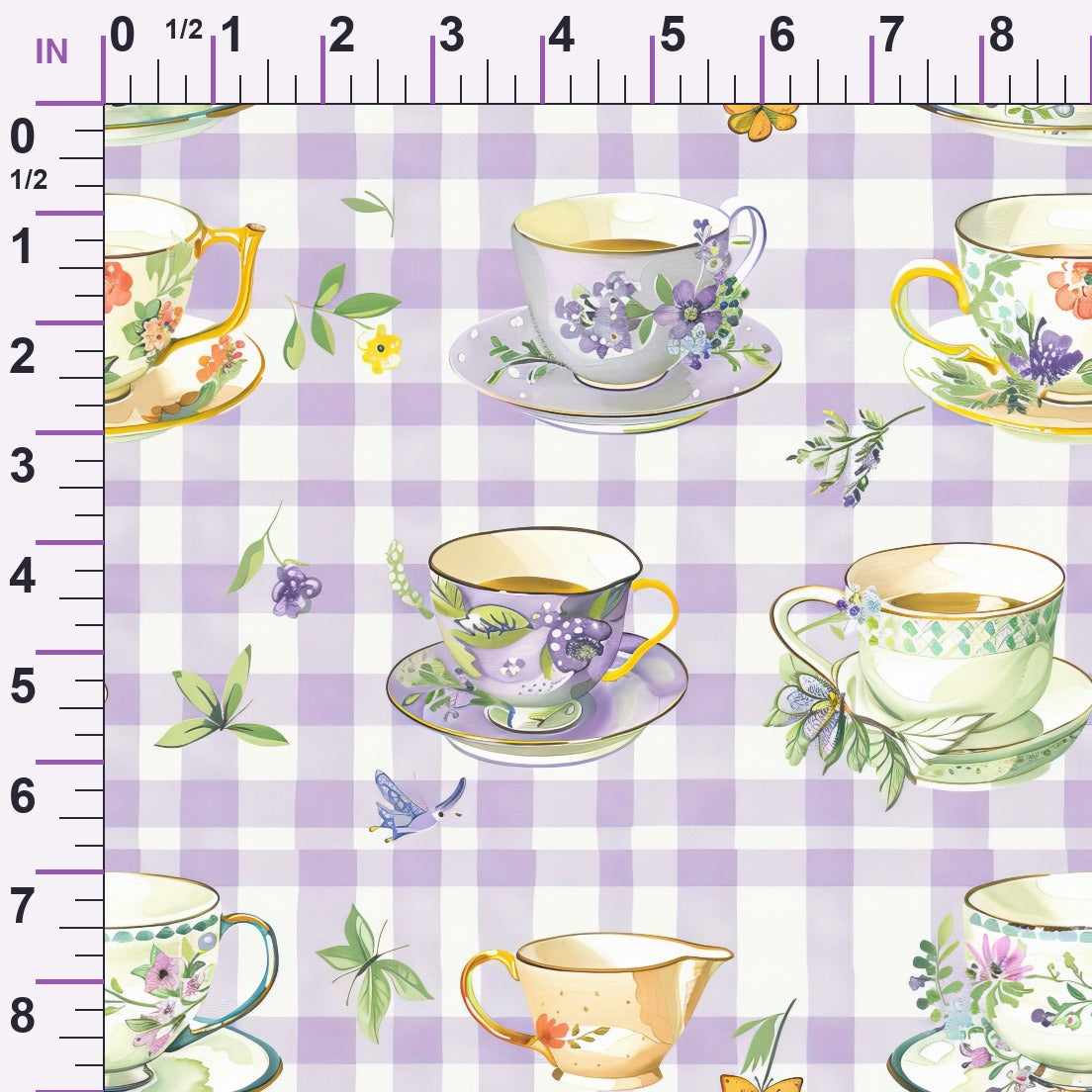 Lavender Teacups Pattern 2 Minky Fabric