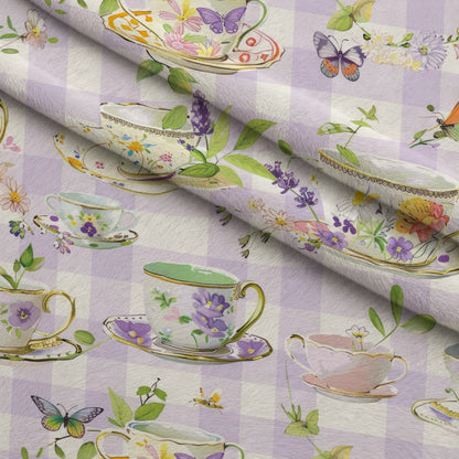 Lavender Teacups Pattern 4 Minky Fabric