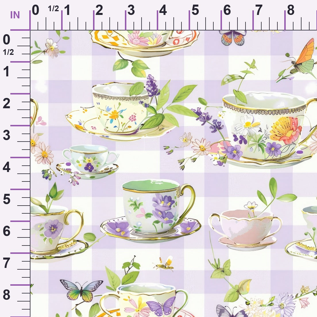 Lavender Teacups Pattern 4 Minky Fabric