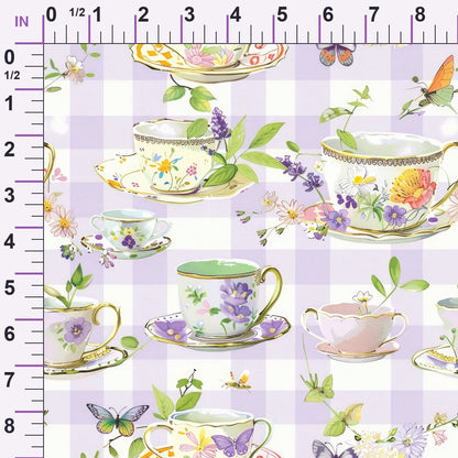 Lavender Teacups Pattern 4 Minky Fabric