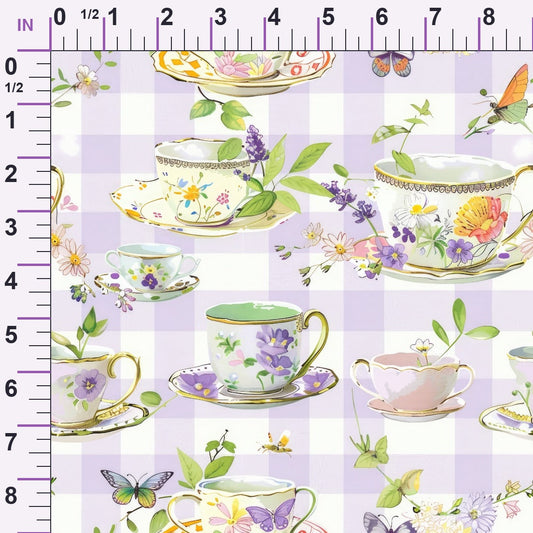 Lavender Teacups Pattern 4 Minky Fabric