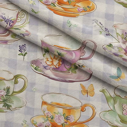 Lavender Teacups Pattern 5 Minky Fabric