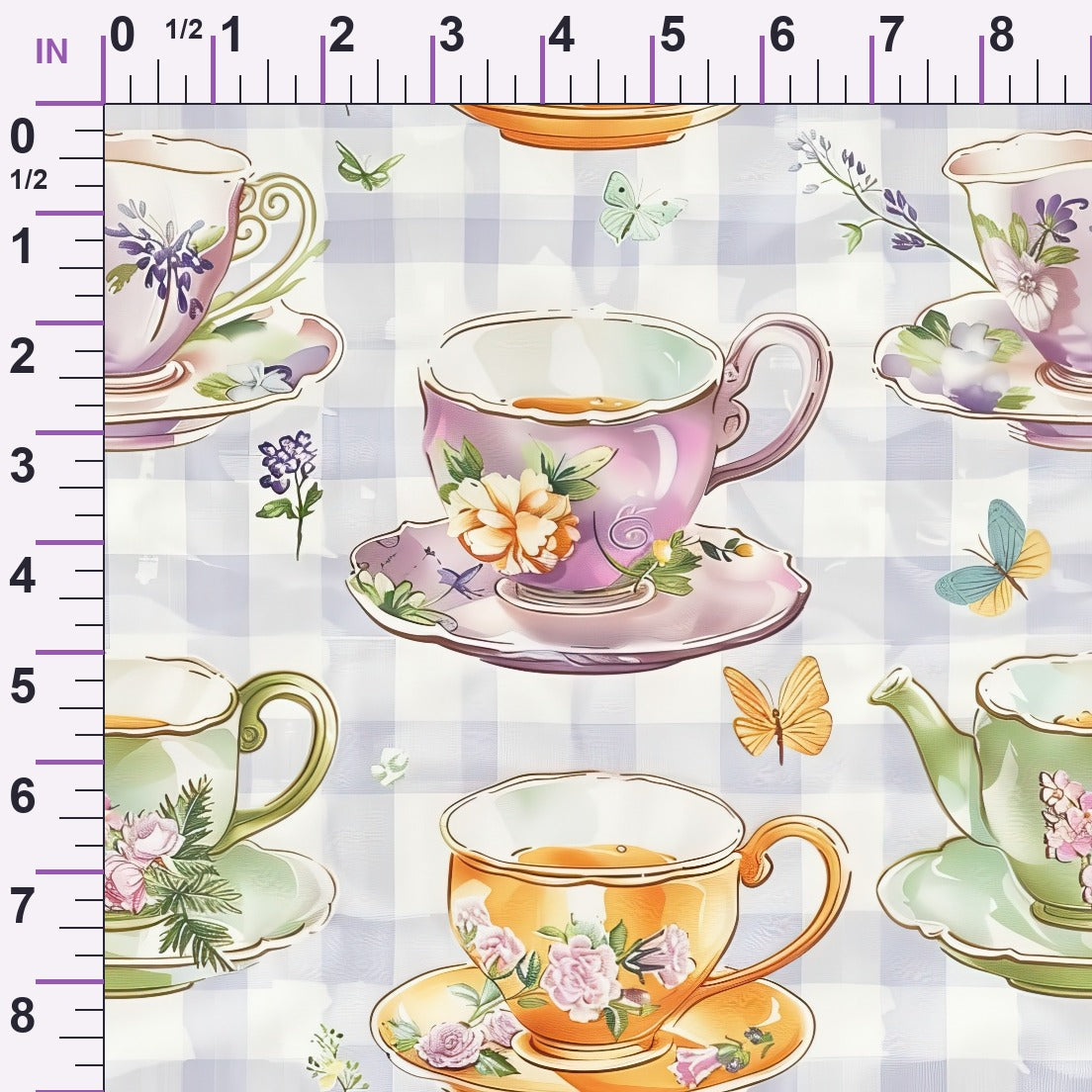 Lavender Teacups Pattern 5 Minky Fabric