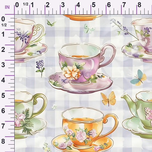 Lavender Teacups Pattern 5 Minky Fabric