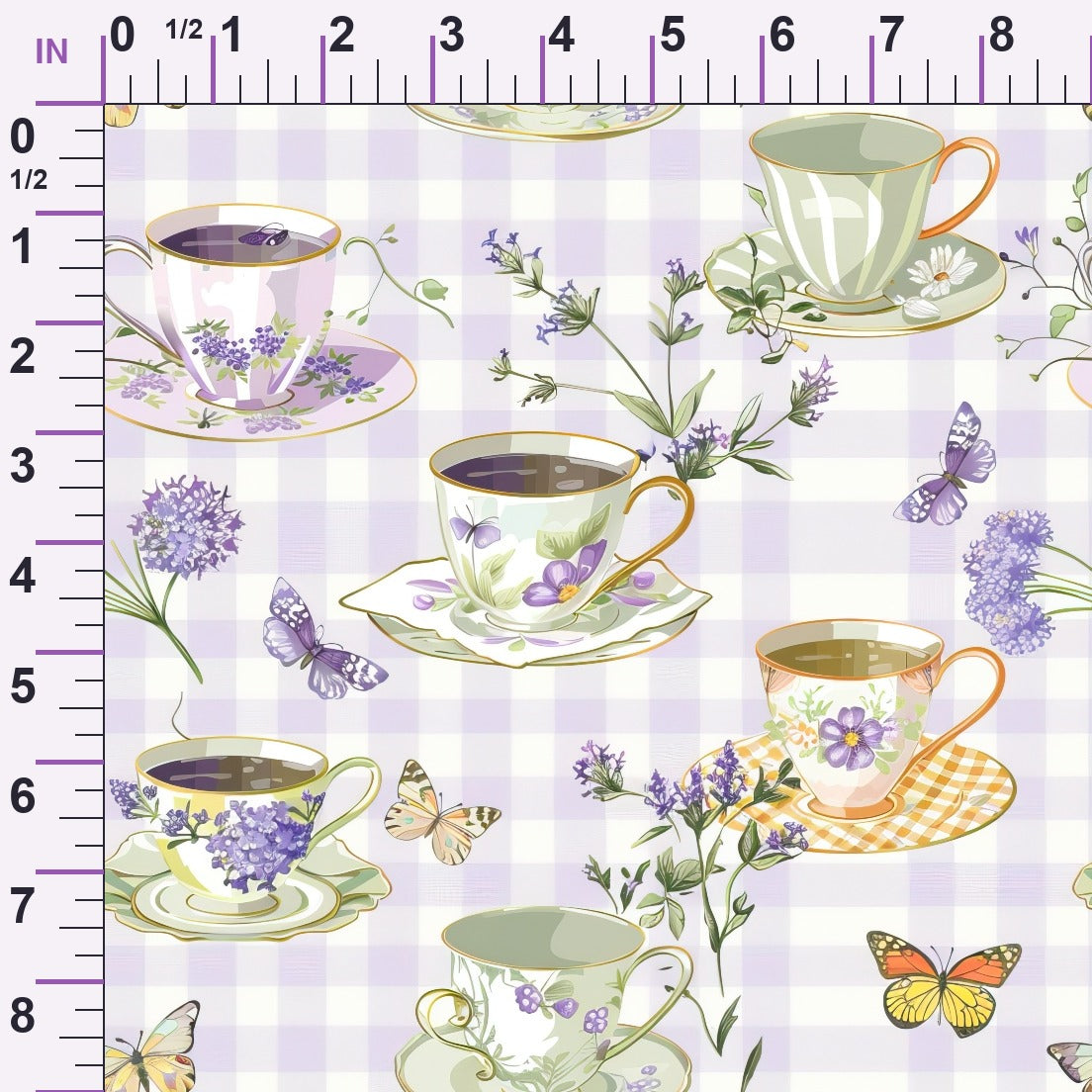 Lavender Teacups Pattern 6 Minky Fabric