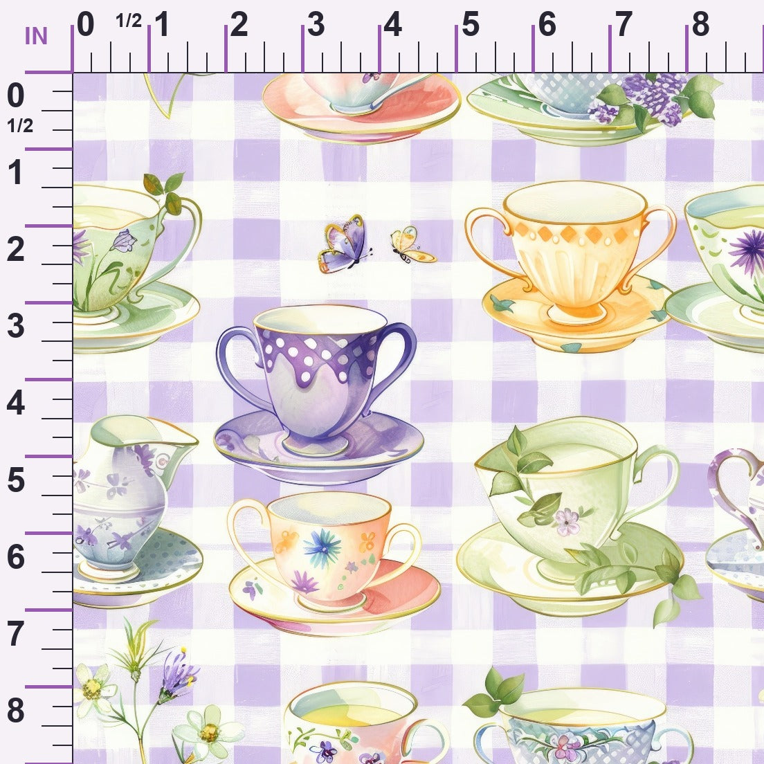 Lavender Teacups Pattern 8 Minky Fabric