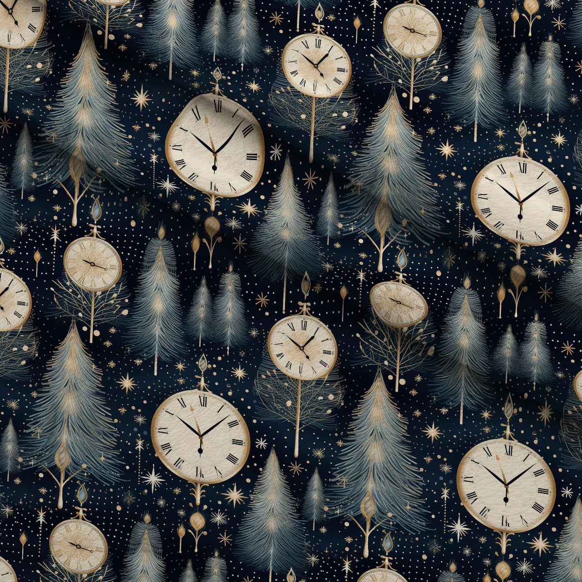 Midnight Clockwork Pattern 12 Minky Fabric
