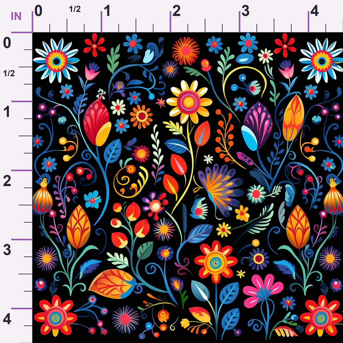 Midnight Otomi Garden Pattern 6 Minky Fabric