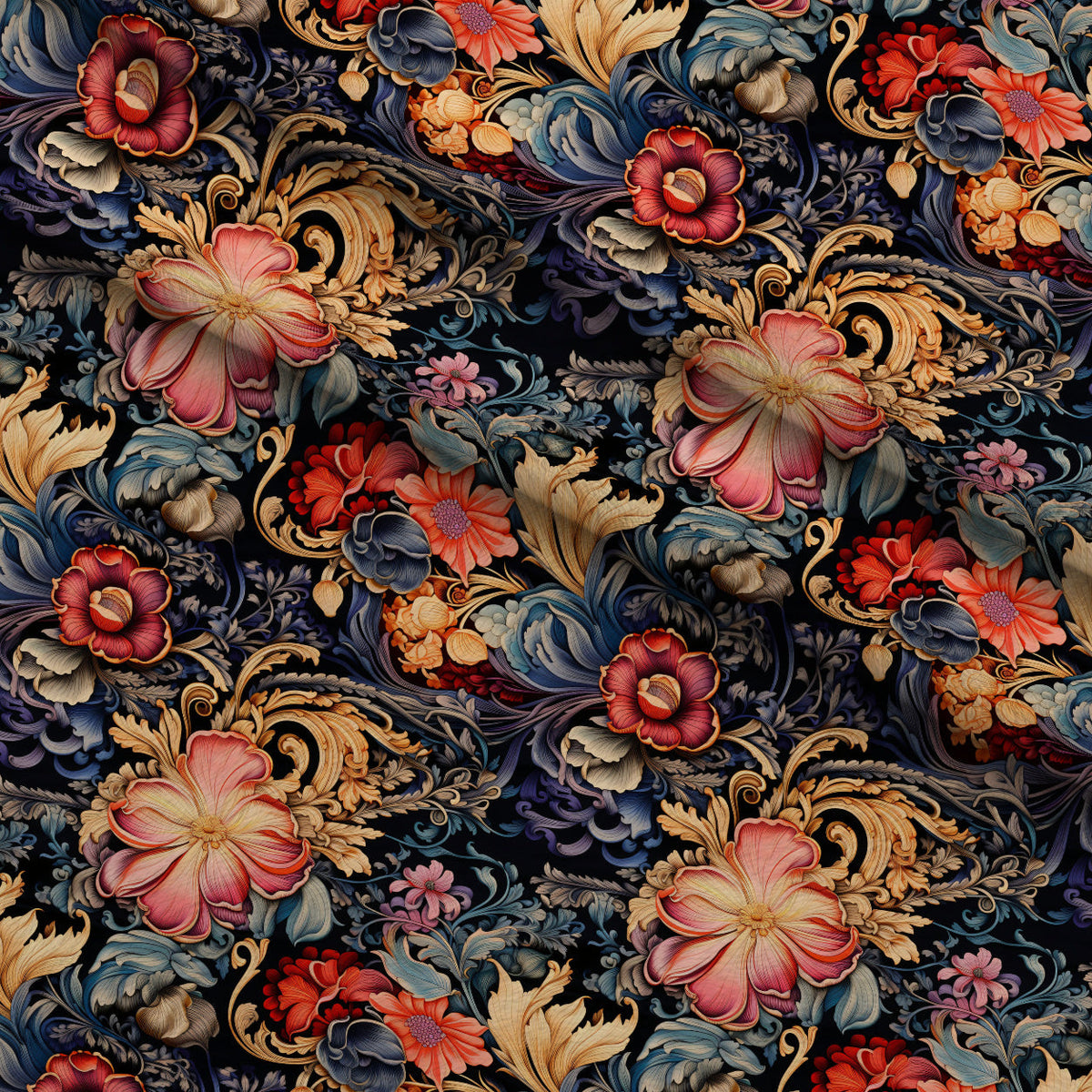 Midnight Rococo Pattern 1 Minky Fabric