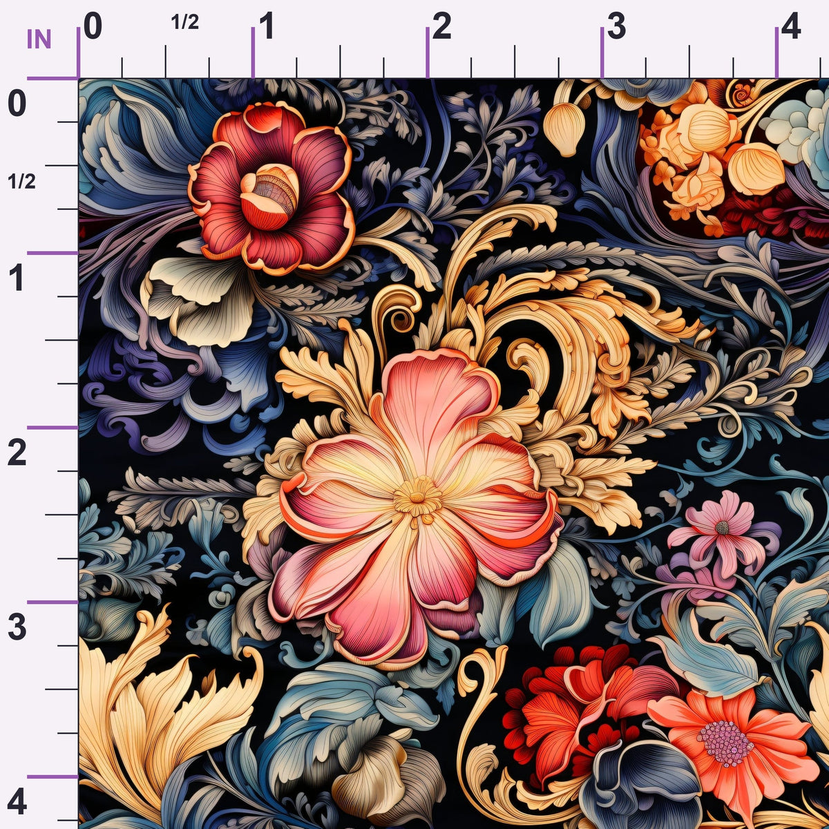 Midnight Rococo Pattern 1 Minky Fabric