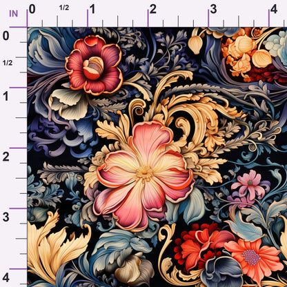 Midnight Rococo Pattern 1 Minky Fabric