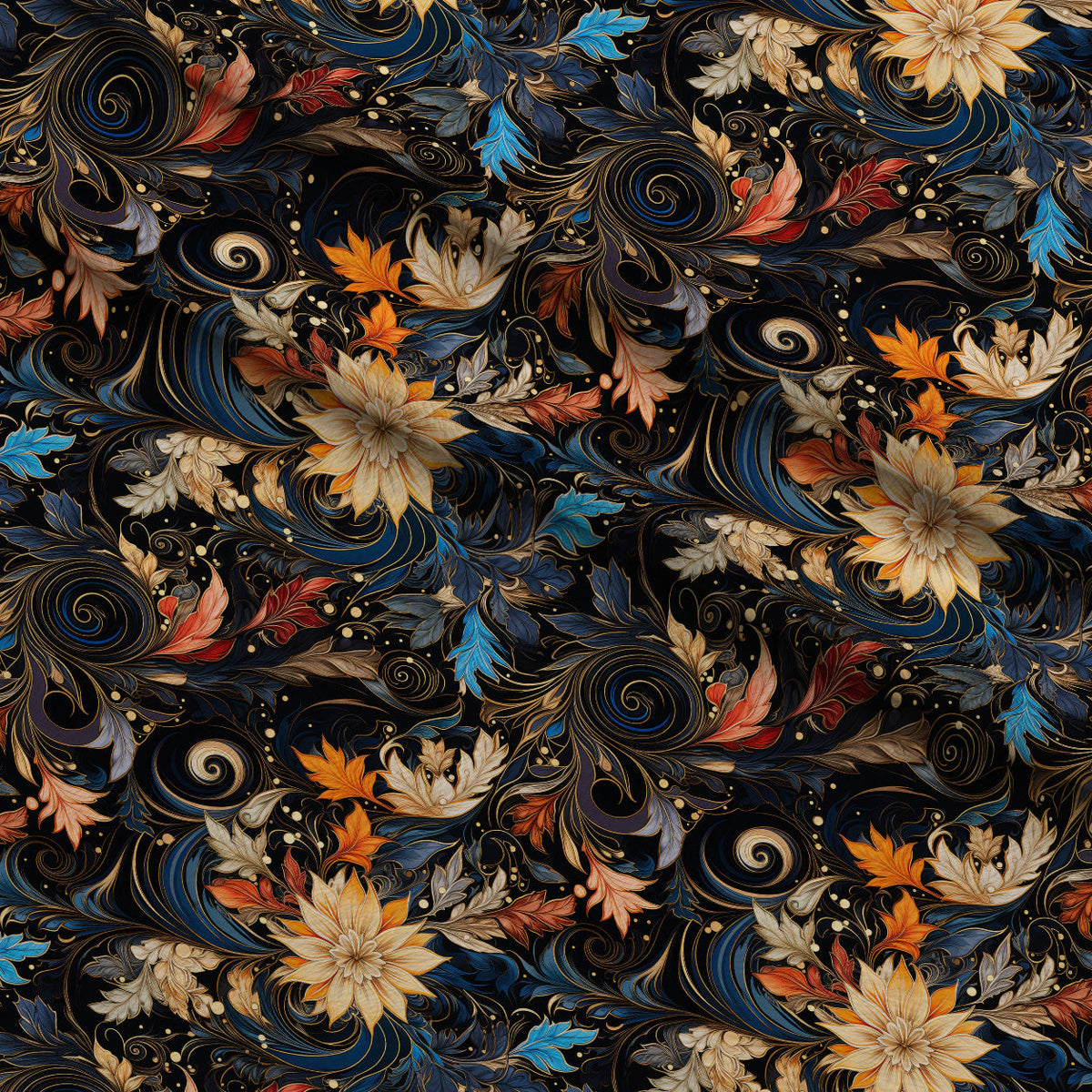 Midnight Rococo Pattern 2 Minky Fabric