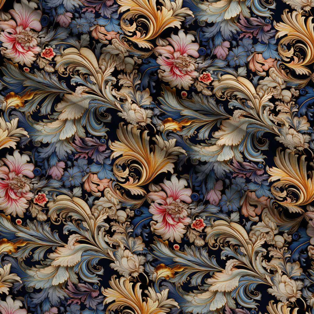 Midnight Rococo Pattern 3 Minky Fabric