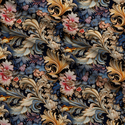 Midnight Rococo Pattern 3 Minky Fabric