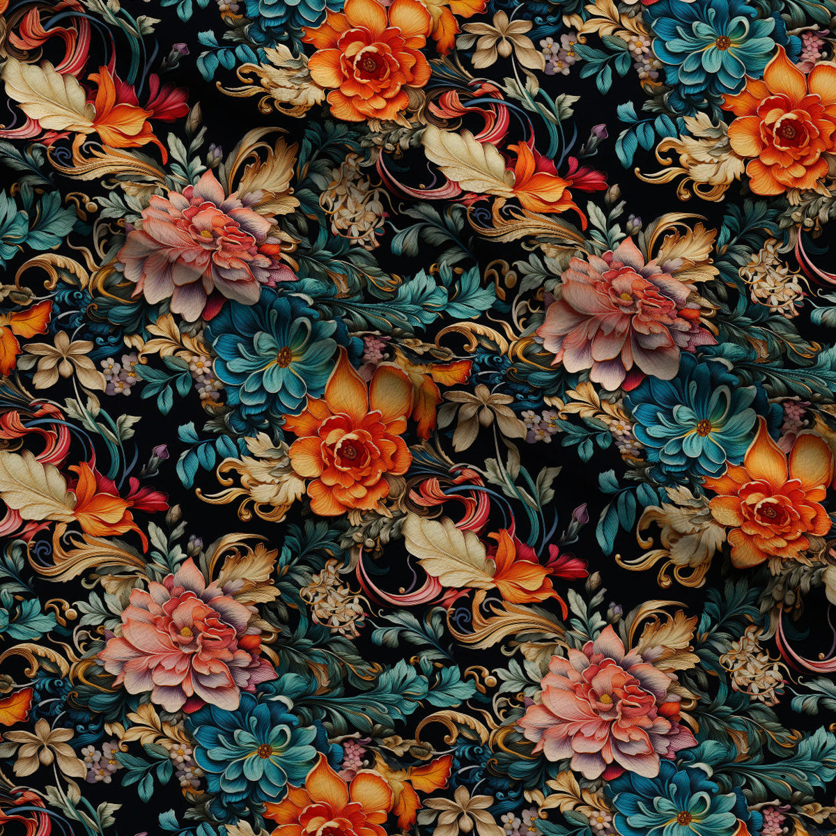 Midnight Rococo Pattern 4 Minky Fabric