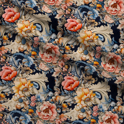 Midnight Rococo Pattern 6 Minky Fabric