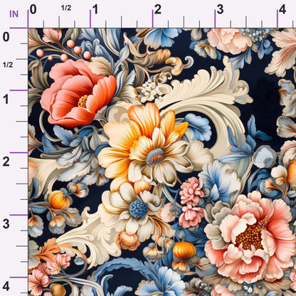 Midnight Rococo Pattern 6 Minky Fabric