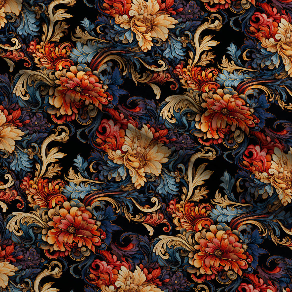 Midnight Rococo Pattern 7 Minky Fabric