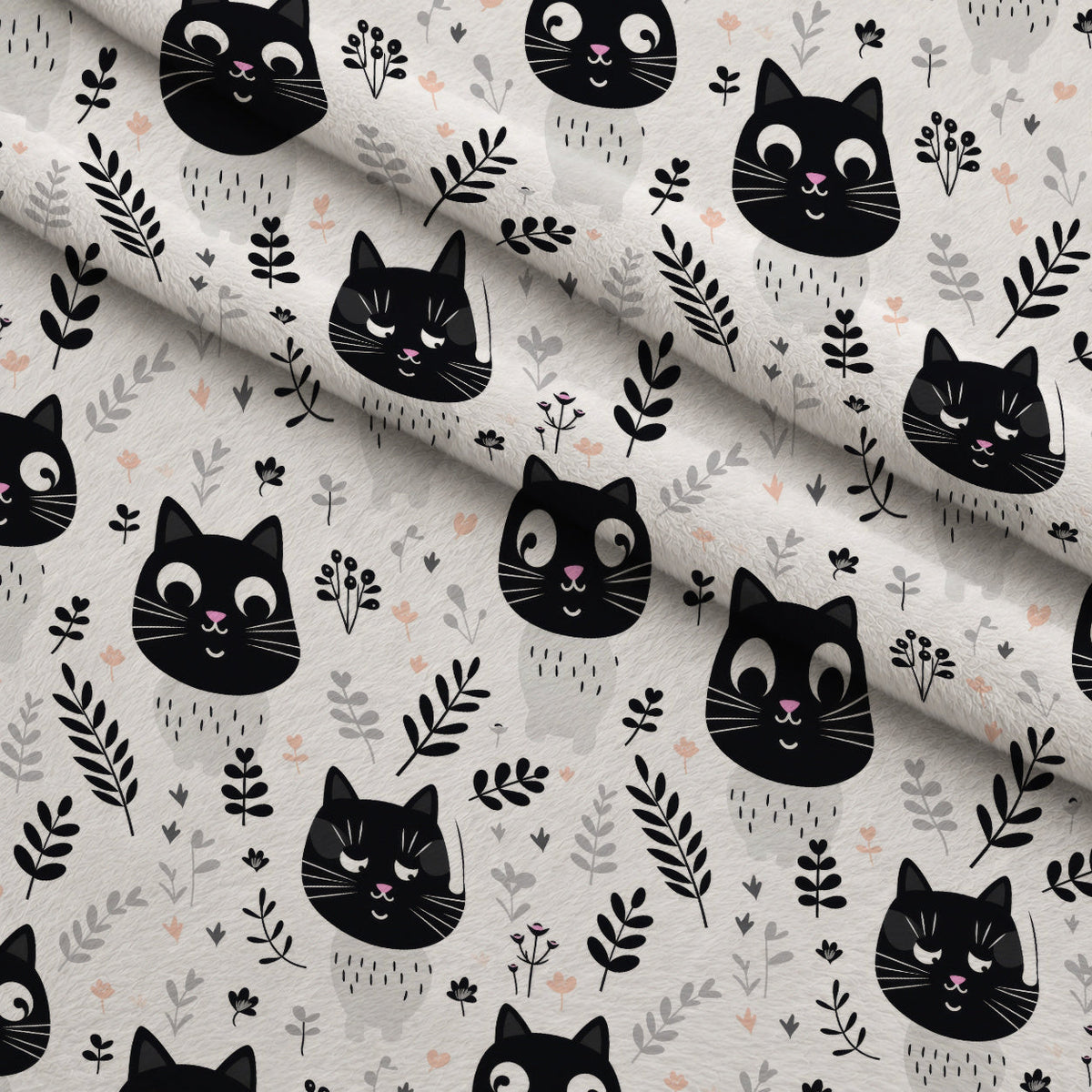 Monochrome Meows Pattern 1 Minky Fabric