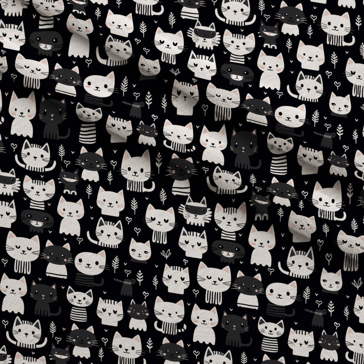 Monochrome Meows Pattern 13 Minky Fabric