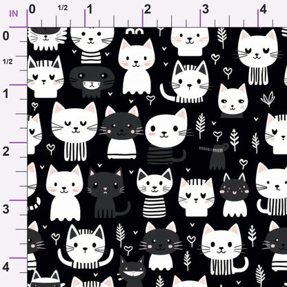 Monochrome Meows Pattern 13 Minky Fabric