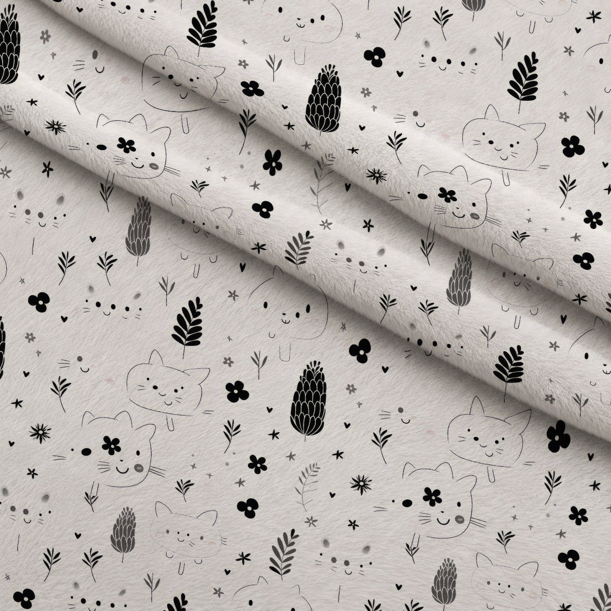 Monochrome Meows Pattern 14 Minky Fabric