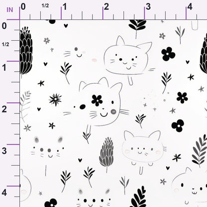 Monochrome Meows Pattern 14 Minky Fabric