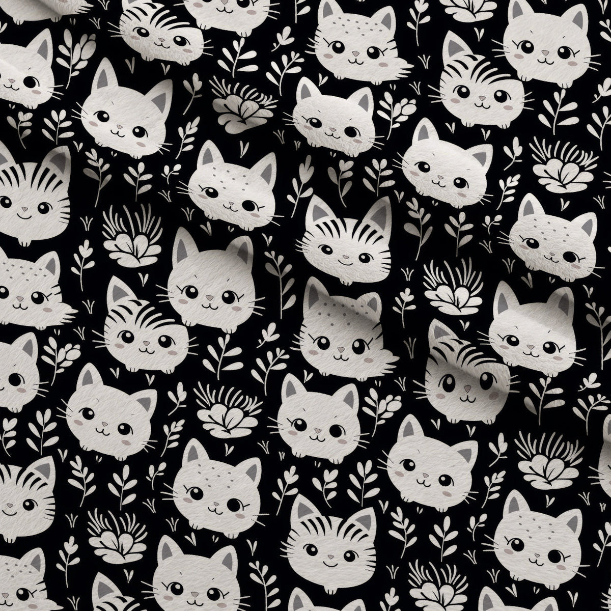 Monochrome Meows Pattern 15 Minky Fabric