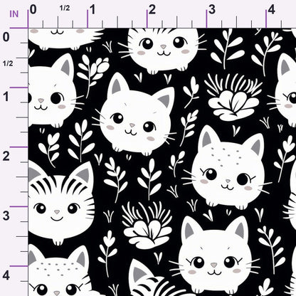 Monochrome Meows Pattern 15 Minky Fabric