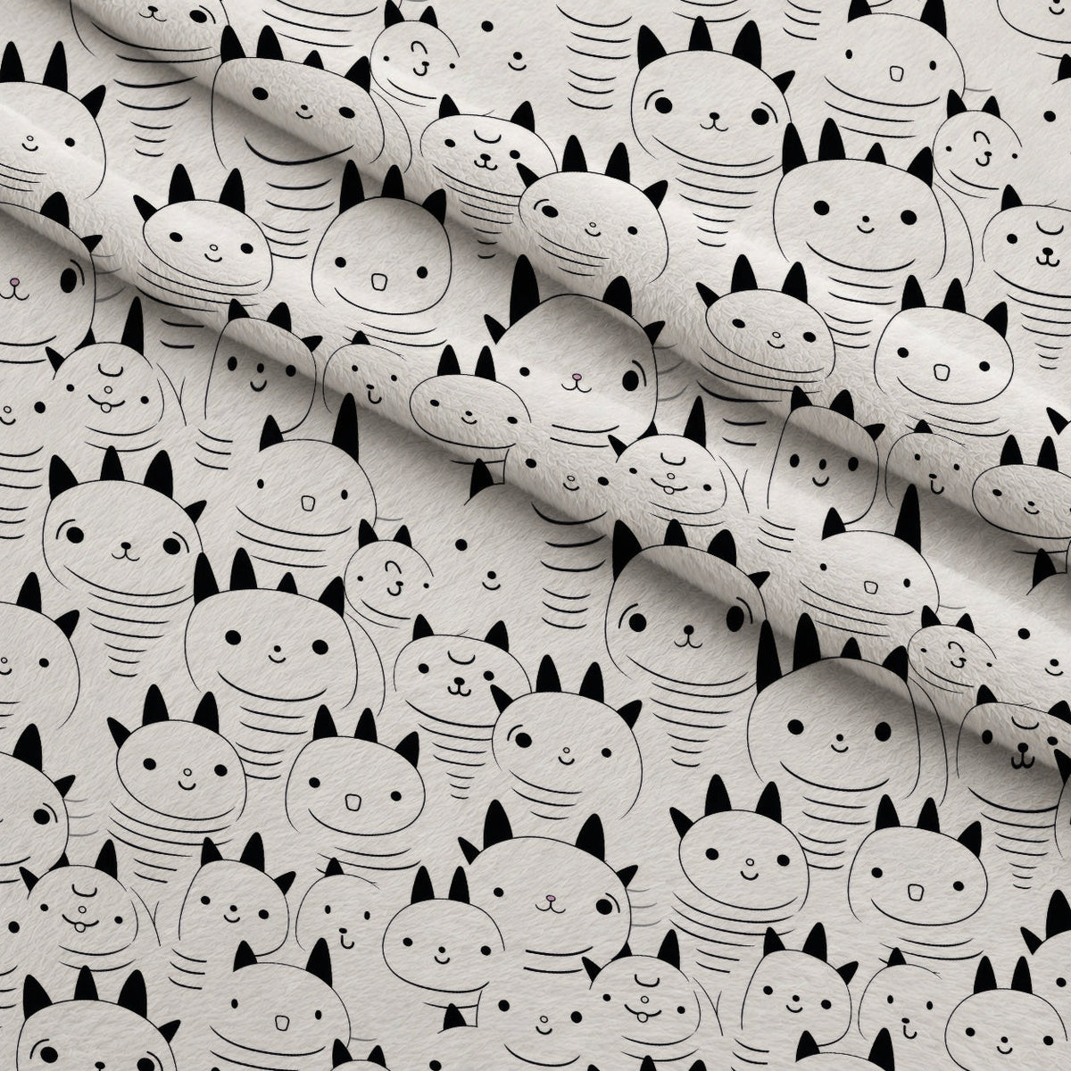Monochrome Meows Pattern 2 Minky Fabric