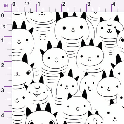 Monochrome Meows Pattern 2 Minky Fabric