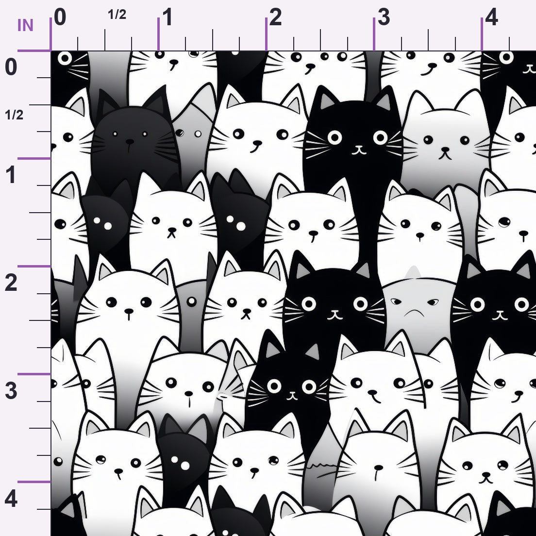 Monochrome Meows Pattern 4 Minky Fabric