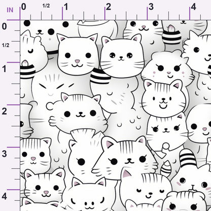 Monochrome Meows Pattern 5 Minky Fabric
