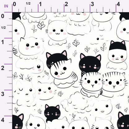 Monochrome Meows Pattern 6 Minky Fabric