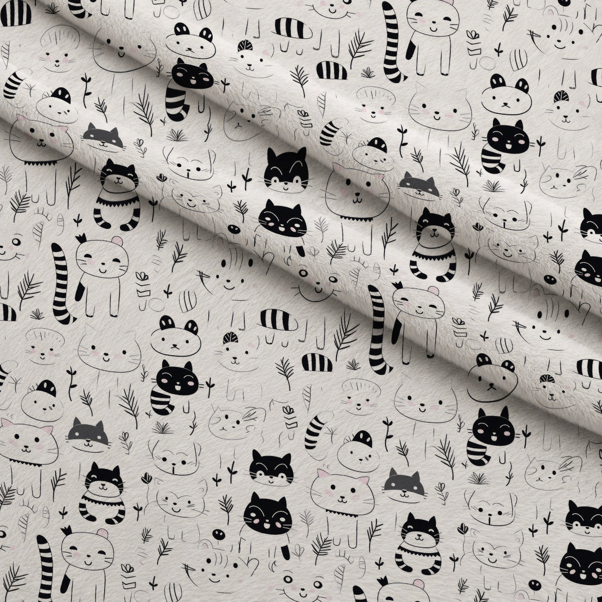 Monochrome Meows Pattern 7 Minky Fabric