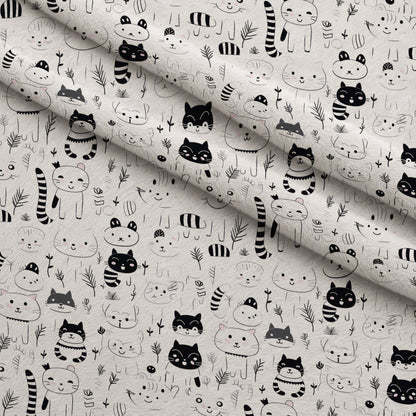 Monochrome Meows Pattern 7 Minky Fabric
