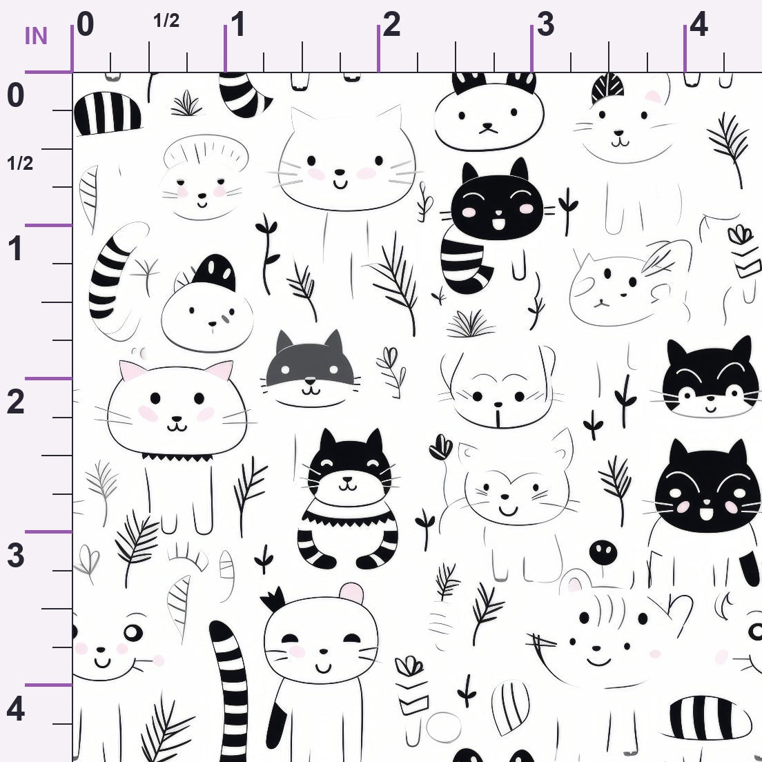Monochrome Meows Pattern 7 Minky Fabric