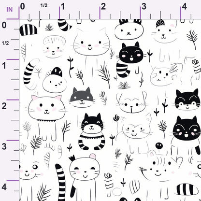 Monochrome Meows Pattern 7 Minky Fabric