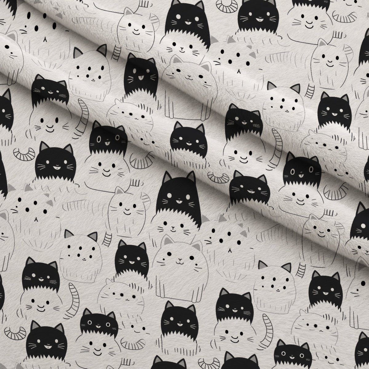 Monochrome Meows Pattern 9 Minky Fabric