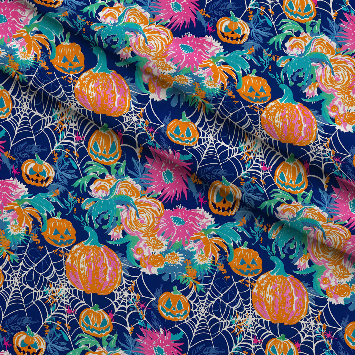 Neon Pumpkin Blooms Pattern 4 Minky Fabric