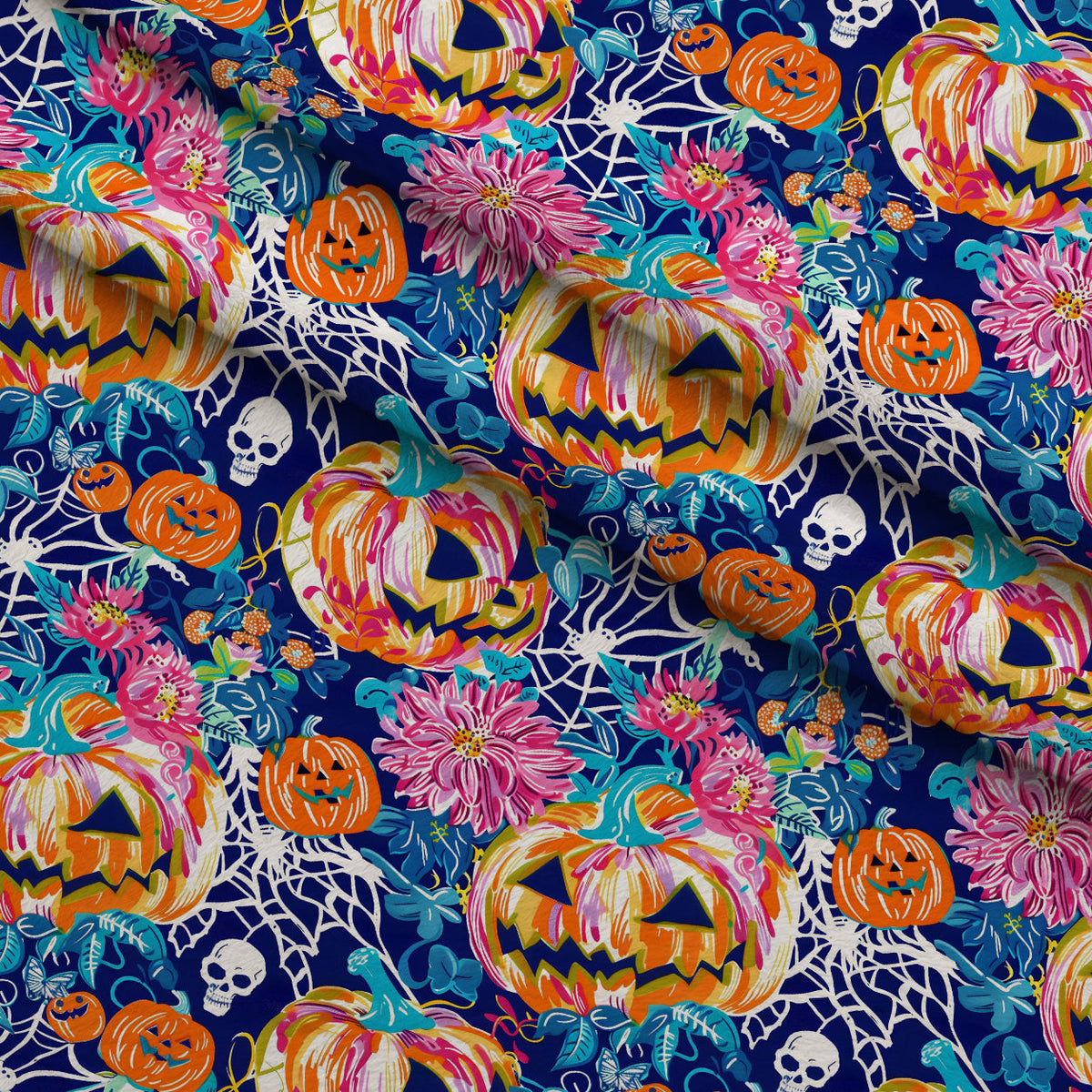 Neon Pumpkin Blooms Pattern 5 Minky Fabric